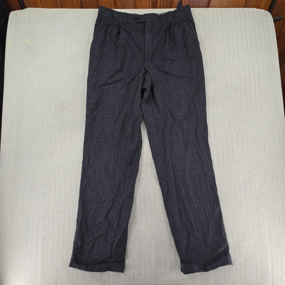 Hickey Freeman Pants Mens 34x34 Gray Wool Tweed Pleated Dress Slacks Classic